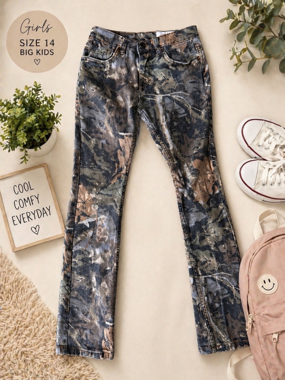 Evolution in Design Girls Size 14 Camo Straight Leg Jeans Stretch Denim Big Kids